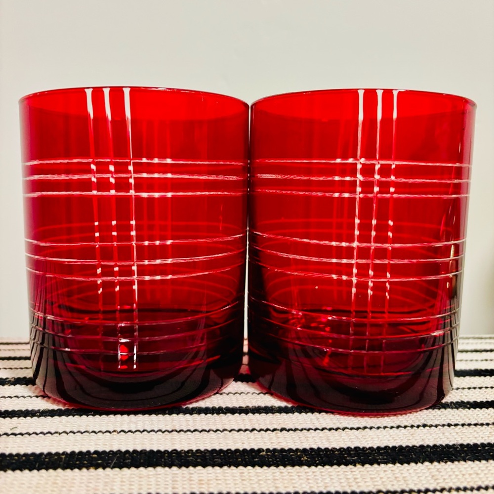 Pair of Biltmore Red Double Old Fashioned Glasses
